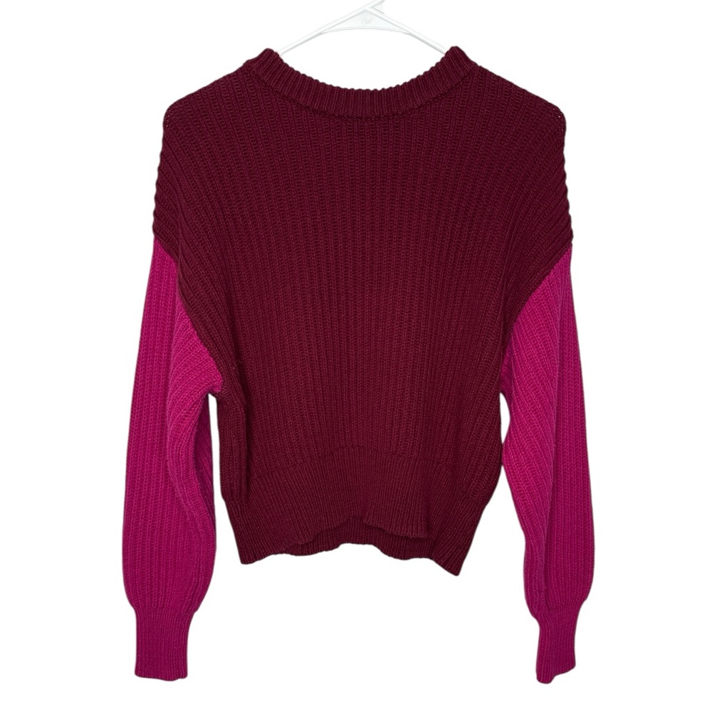 A New Day Women's Burgundy & Pink Colorblock Knit Crewneck Sweater Small